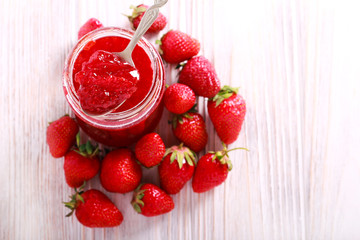 Homemade strawberry jam in a jar