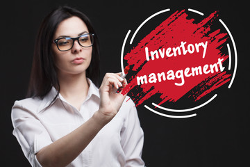 The concept of marketing, technology, the Internet and the network. A young businessman shows what is important for business: Inventory management