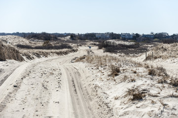 Sand road through the  dunes