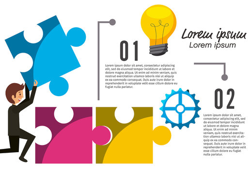 Blue Pink Puzzle Light Gear Progress Infographic Icons Set