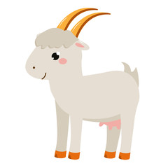 Cute goat. Cartoon farm animal isolated on white