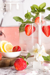 Drink strawberry with mint in glasses