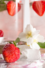 Drink strawberry with mint in glasses