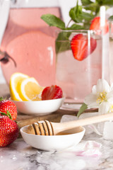 Drink strawberry with mint in glasses
