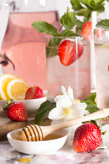 Drink strawberry with mint in glasses