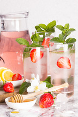 Drink strawberry with mint in glasses