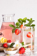 Drink strawberry with mint in glasses