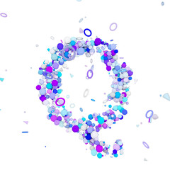 Alphabet letter Q uppercase. Funny font made of blue balls. 3D render isolated on white background.