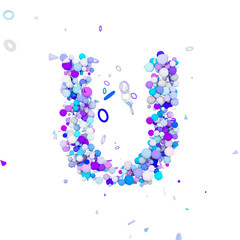 Alphabet letter U uppercase. Funny font made of blue balls. 3D render isolated on white background.