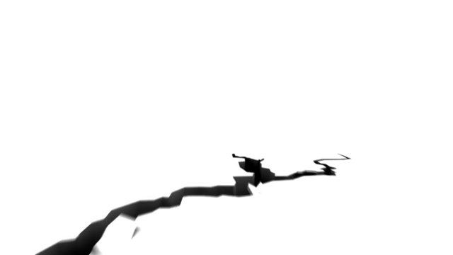 3D animation of cracking surface on white background, seamless loop.