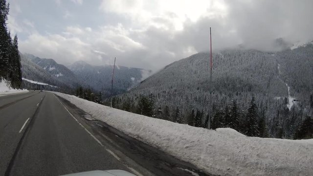 Beautiful Winter Roadtrip Mountain Highway View