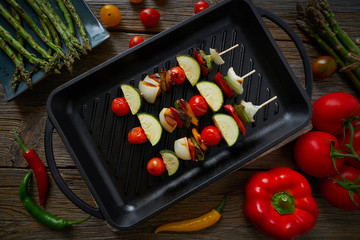 brochette grill with tomato onion pepper zucchini