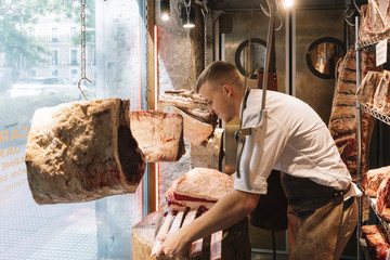 Butcher working in the Madrid city