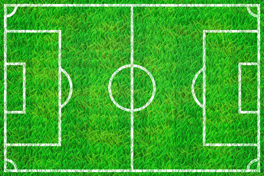 Soccer field  with marking lines on grass texture from above view. EPS 10