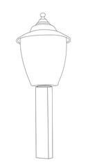 Vector illustration, isolated small streetlight in black and white colors, outline hand painted drawing