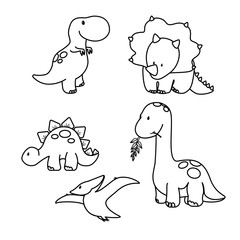 Dinosaur icons in flat style for designing dino party, children holiday, dinosaurus related materials