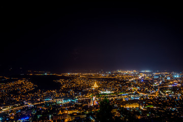 Fototapeta na wymiar Tbilisi from above at night, Georgia
