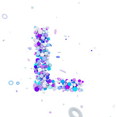 Alphabet letter L uppercase. Funny font made of blue balls. 3D render isolated on white background.