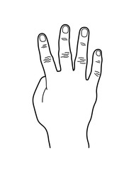 Number 4 or Four Hand Sign, Line Art Style Illustration