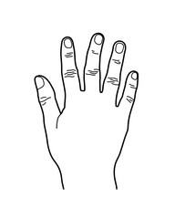 Number 5 or Five Hand Sign, Line Art Style Illustration