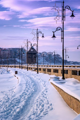 Fototapeta premium Nessebar city in winter covered in snow