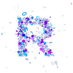 Alphabet letter R uppercase. Funny font made of blue balls. 3D render isolated on white background.