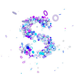 Alphabet letter S uppercase. Funny font made of blue balls. 3D render isolated on white background.