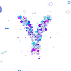 Alphabet letter Y uppercase. Funny font made of blue balls. 3D render isolated on white background.
