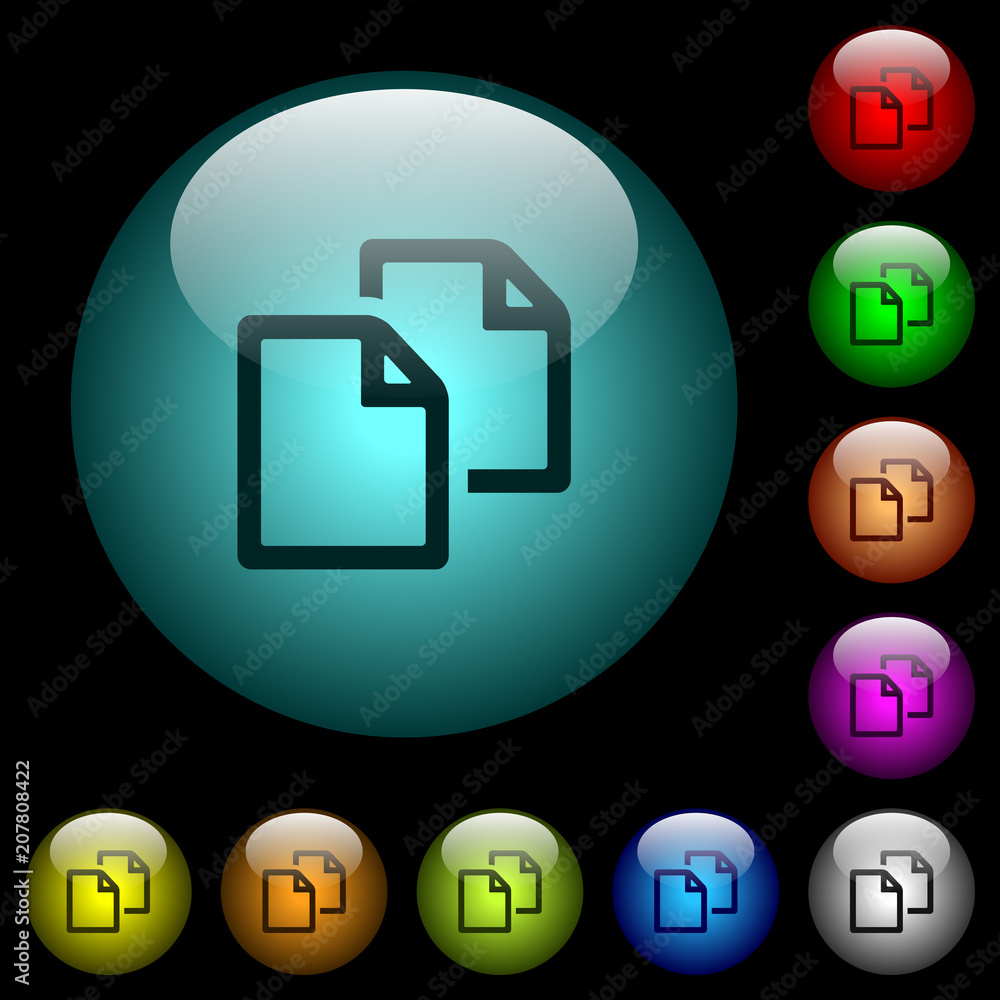 Aufkleber copy document icons in color illuminated glass buttons