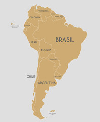 Political South America Map vector illustration with country names in spanish. Editable and clearly labeled layers.