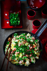 hot dog fried rice recipe in the skillet