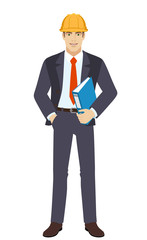 Businessman in construction helmet holding a folder