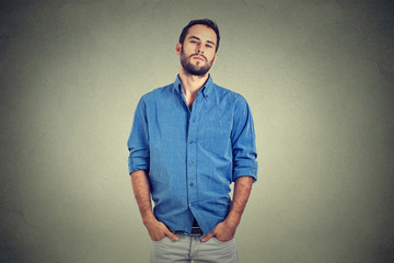 Overconfident man in blue shirt