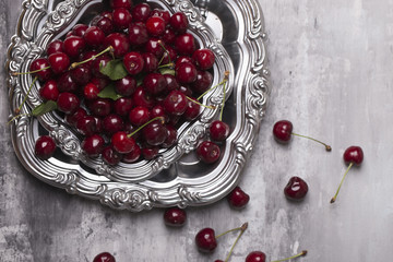 Fresh cherries in pot on the table.Cherries. Sweet Cherries. Fresh Cherries. Ripe cherries