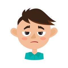 Boy angry face expression, cartoon vector illustrations isolated on white.