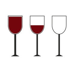 Three glasses of wine flat icon isolated on white background. Vector illustration.