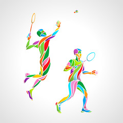 Fototapeta na wymiar Abstract mens doubles badminton players color vector eps10