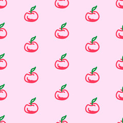 Apple seamless pattern on pink background. Fruits seamless pattern. Minimalistic pattern