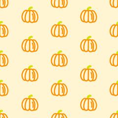 Pumpkin seamless pattern on yellow background. Vegetables seamless pattern. Minimalistic pattern