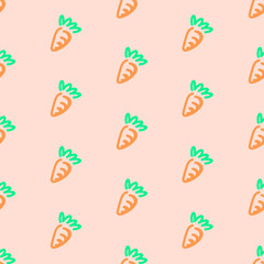 Carrot seamless pattern on apricot colour background. Vegetables seamless pattern. Minimalistic pattern