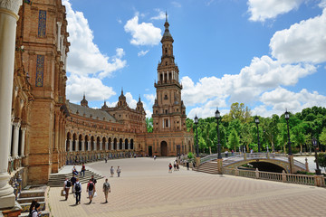 Fototapeta premium Seville, Spain - May 25, 2018: Plaza de España in Seville.