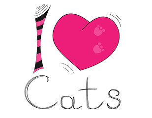 I like cats. I love cats. Children's T-shirt design. The template for the cover fabric, books. Design of cards.