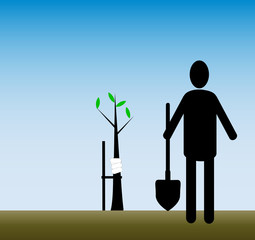 Work in the garden. Caring for sick trees. simple clipart