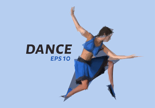 The dancer from triangles. Low poly dance. Vector illustration.