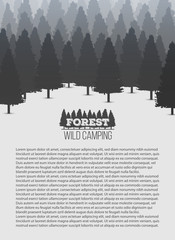 Creative vector illustration of wild coniferous pine tree forest background. Art design landscape nature wood panorama. Abstract concept graphic outdoor camping element