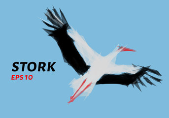 The stork of triangles. Stork low poly. Vector illustration.