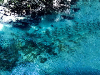 blue transparent lake, close-up, background