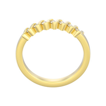 3D illustration isolated gold engagement anniversary band diamond ring