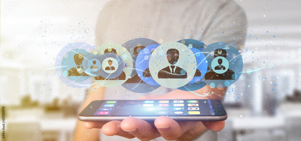 Poster man holding a professional contact network concept 3d rendering