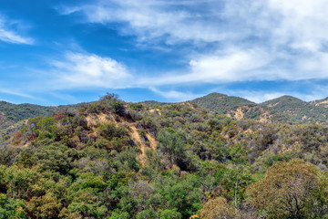 Blue morning sky over Southern California mountains on summer day